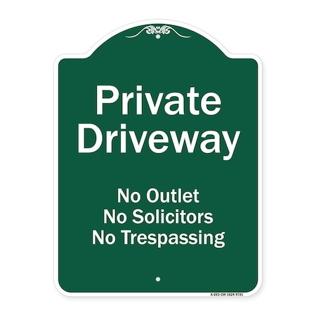 Signmission Private Driveway No Outlet Solicitors Or Trespassing Heavy-Gauge Aluminum Sign, 24" H, GW-1824-9781 A-DES-GW-1824-9781